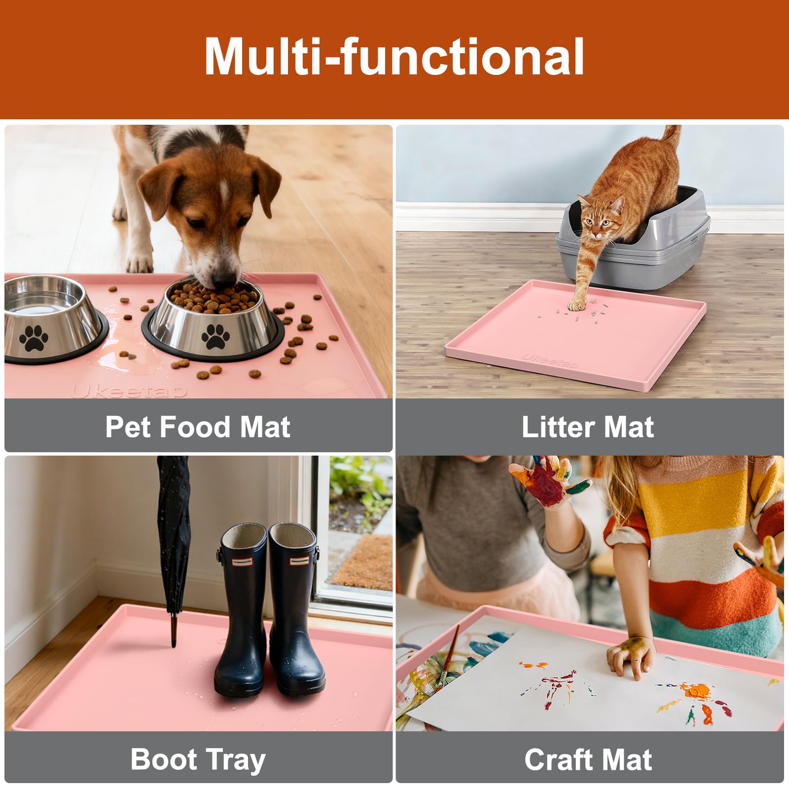 Extra Thick Silicone Mat Waterproof with Raised Edge 34" x 22", Under Sink Mat for Kitchen & Bathroom, Kitchen Cabinet Liner, Multi-Purpose for Storage & Protection, Gray