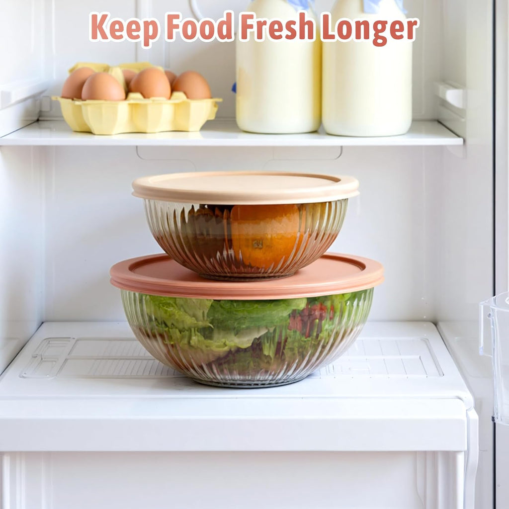 Freshmage Glass Mixing Bowls with Lids Sets, 4 Packs Glass Bowls with Lids for Kitchen Baking, Meal Prepping and Salad, Bpa Free and Dishwasher Safe Serving Bowls, 0.2/0.5/1.1/2.1