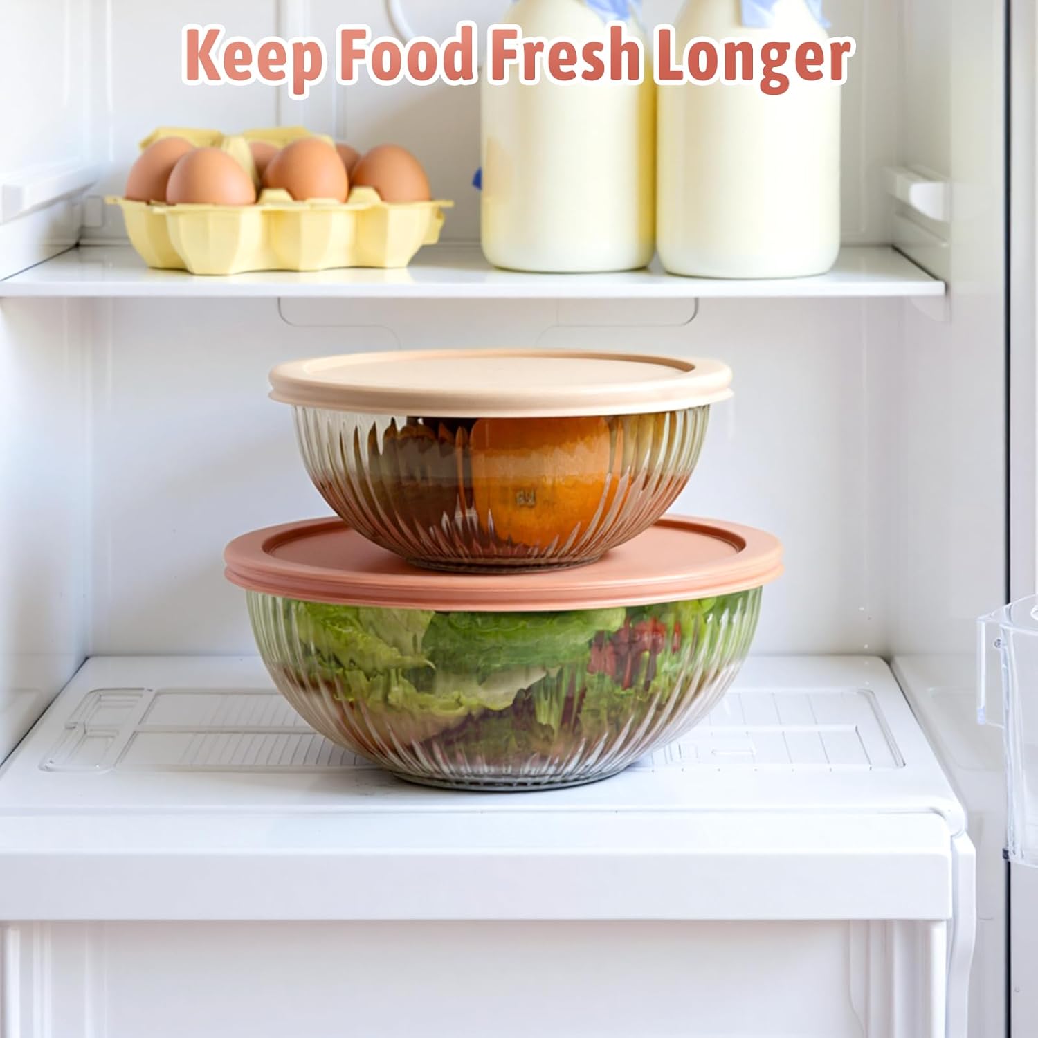 Freshmage Glass Mixing Bowls with Lids Sets, 4 Packs Glass Bowls with Lids for Kitchen Baking, Meal Prepping and Salad, Bpa Free and Dishwasher Safe Serving Bowls, 0.2/0.5/1.1/2.1