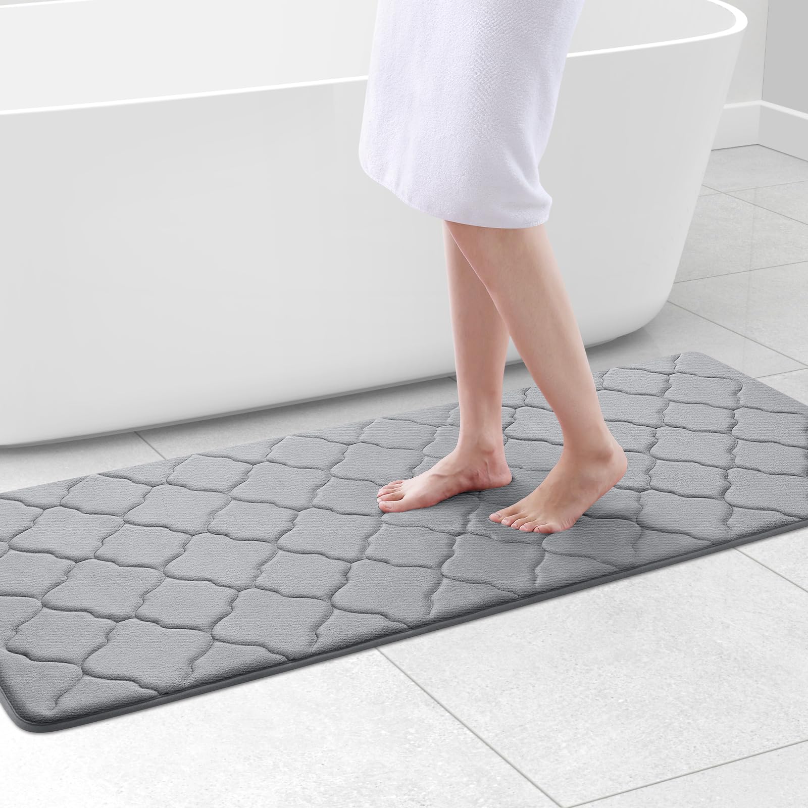 OLANLY Memory Foam Bath Mat Rug 24x16, Ultra Soft and Absorbent Bathroom Rugs, Non-Slip, Comfortable, Machine Washable Bath Carpet for Bathroom Floor, Tub, Shower and Home Decor Accessories, Black