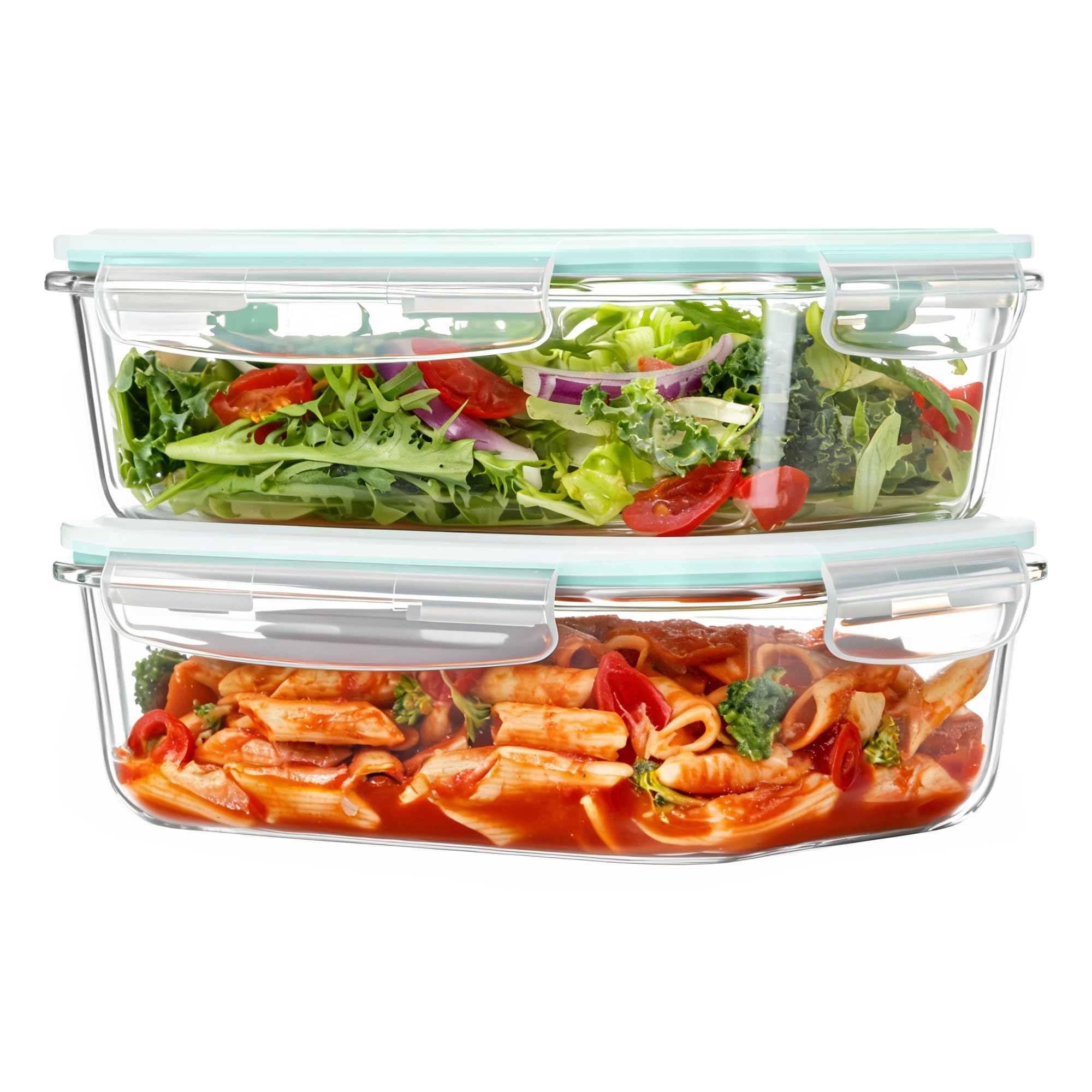 Vtopmart 2Pack 1860ml/63oz Large Glass Storage Containers with Lids, Meal Prep Food Container Set with Snap Airtight Lid for Baking, Microwave, Oven, Leak Proof, for Freezer, Dishwasher, Grey