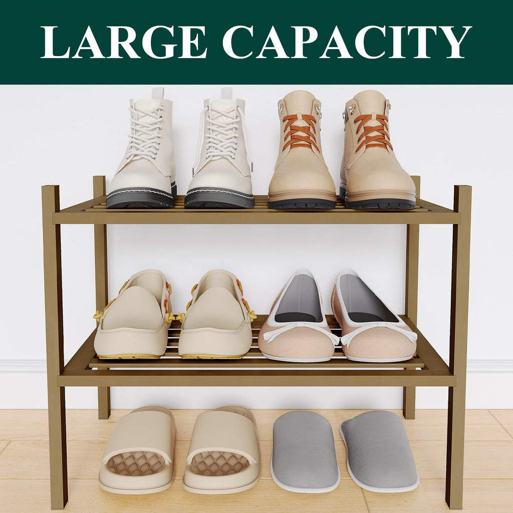 Smiry Bamboo Shoe Rack 3-Tier, Stackable Wooden Shoe Organizer for Entryway & Closet, Free Standing Wood Shoe Storage Shelf for Front Door & Small Spaces, Natural