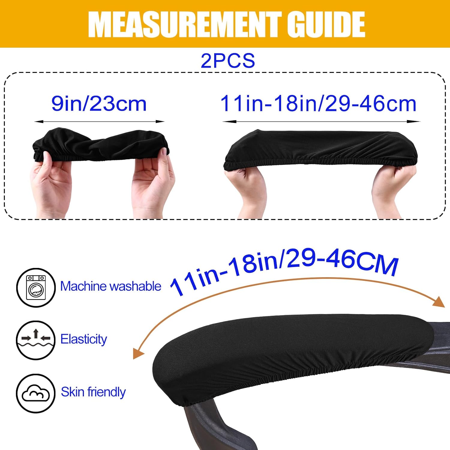 Smiry Stretch Printed Office Chair Armrest Covers, 2 Pcs Soft Fit Removable Washable Computer Desk Chair Arm Covers Protector, Black