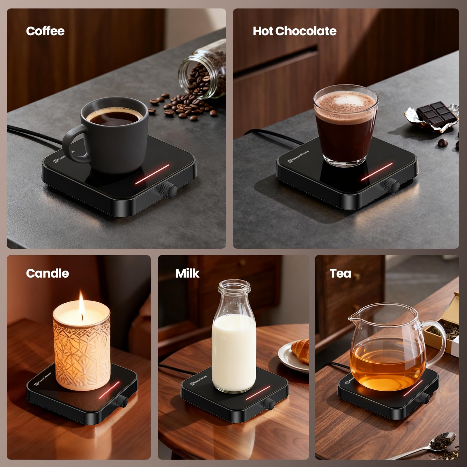 Maestri House Mug Warmer, Electric Coffee Cup Warmer for Desk with 3-Temp Settings,Auto Shut Off, Constant Temperature Heating for Beverage, Milk, Tea and Hot Chocolate at Home & Office (Wood Grain)