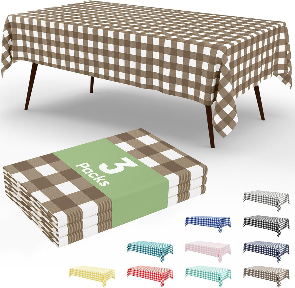 Smiry 3 Pack Red Gingham Disposable Tablecloths - 54" x 108" Heavy Duty Plastic Table Cloth, Waterproof Buffalo Plaid Table Covers for Picnic, Banquets, Outdoor Parties