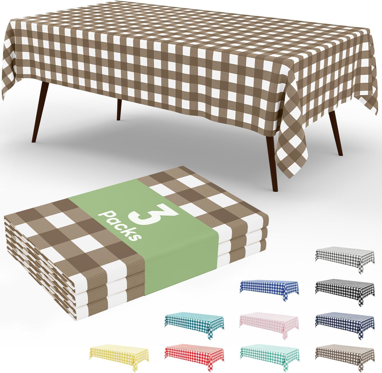 Smiry 3 Pack Red Gingham Disposable Tablecloths - 54" x 108" Heavy Duty Plastic Table Cloth, Waterproof Buffalo Plaid Table Covers for Picnic, Banquets, Outdoor Parties