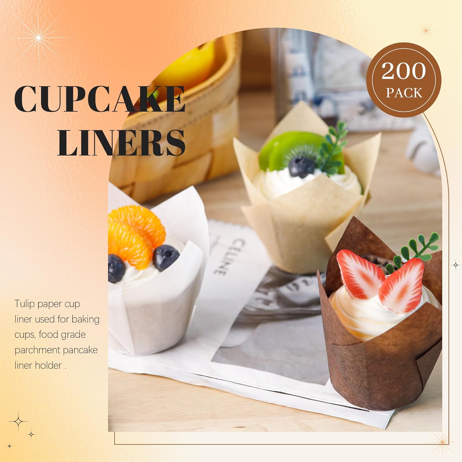 200PCS Tulip Cupcake Liners Muffin Liners for Baking Greaseproof Cupcake Wrappers Standard Size, Perfect for Parties Holidays Homemade Cupcakes and Bakery (Mixed Color)
