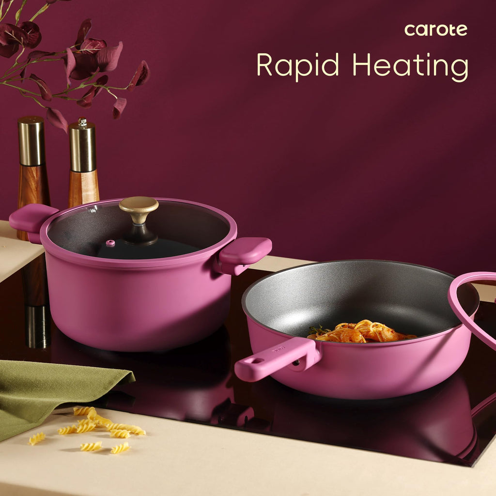 CAROTE 24pcs Ceramic Cookware Set, Pots and Pans Non Stick Kitchen Cookware Sets, Pots and Pans Set Cooking Set with Knife Set