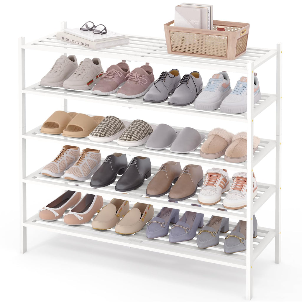 Smiry Bamboo Shoe Rack 3-Tier, Stackable Wooden Shoe Organizer for Entryway & Closet, Free Standing Wood Shoe Storage Shelf for Front Door & Small Spaces, Natural