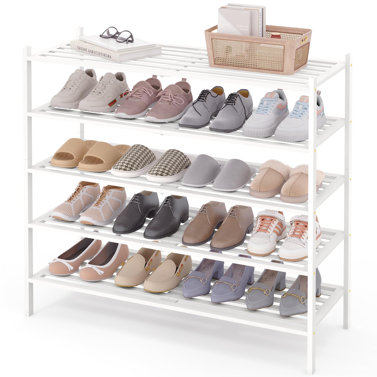 Smiry Bamboo Shoe Rack 3-Tier, Stackable Wooden Shoe Organizer for Entryway & Closet, Free Standing Wood Shoe Storage Shelf for Front Door & Small Spaces, Natural