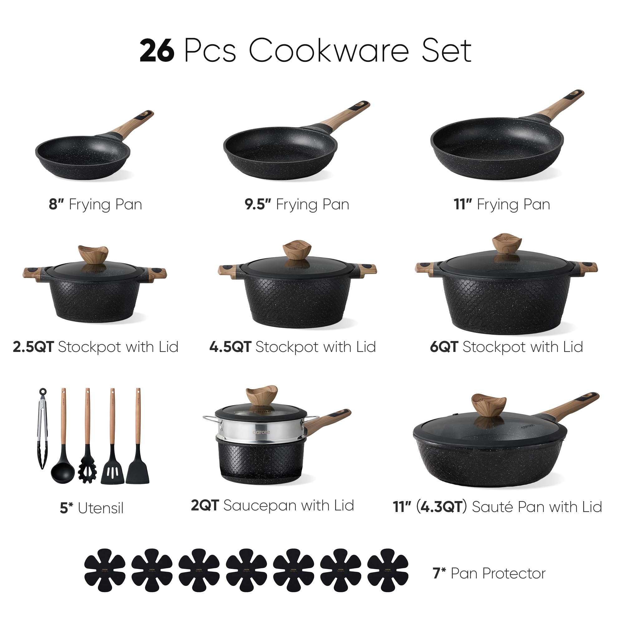 CAROTE 26PCS Pots and Pans Set Non Stick, Cookware Set Pots and Pans Induction Cook Ware, Nonstick Kitchen Cooking, PFOA Free