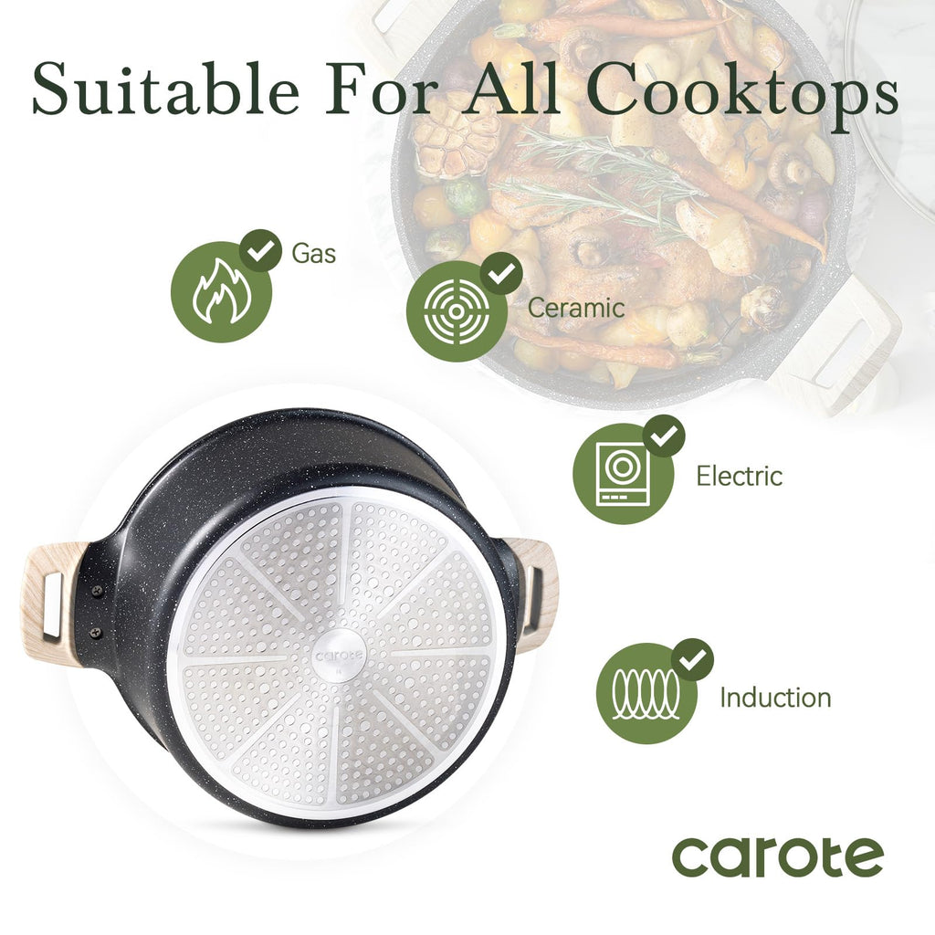 CAROTE 6 Qt Nonstick Stock Pot with Lid Soup Pot, 6 Quart Casserole with Lid, Easy to Clean Non Stick Cooking Pot Cookware PFOA Free, White Granite