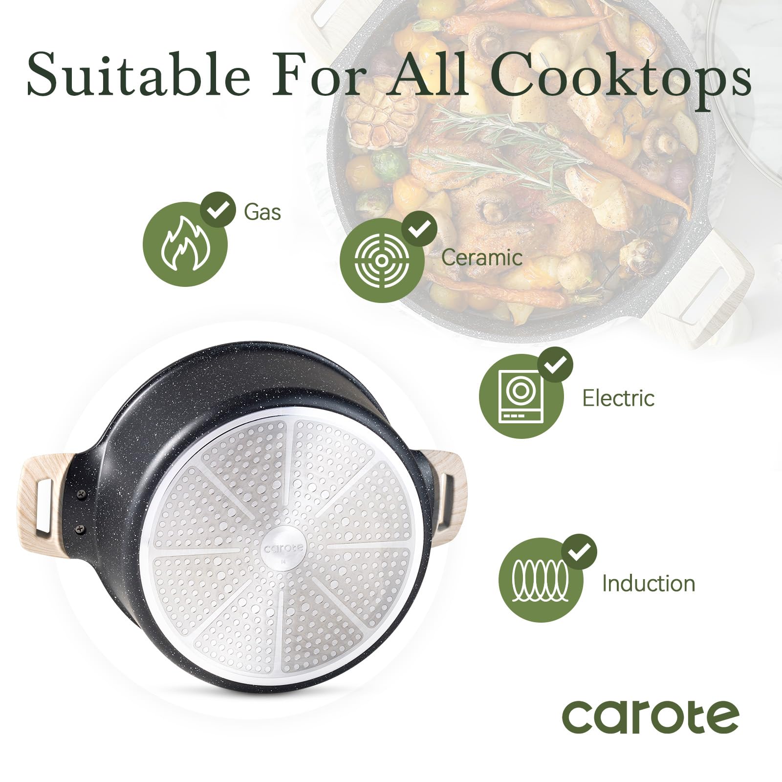 CAROTE 6 Qt Nonstick Stock Pot with Lid Soup Pot, 6 Quart Casserole with Lid, Easy to Clean Non Stick Cooking Pot Cookware PFOA Free, White Granite