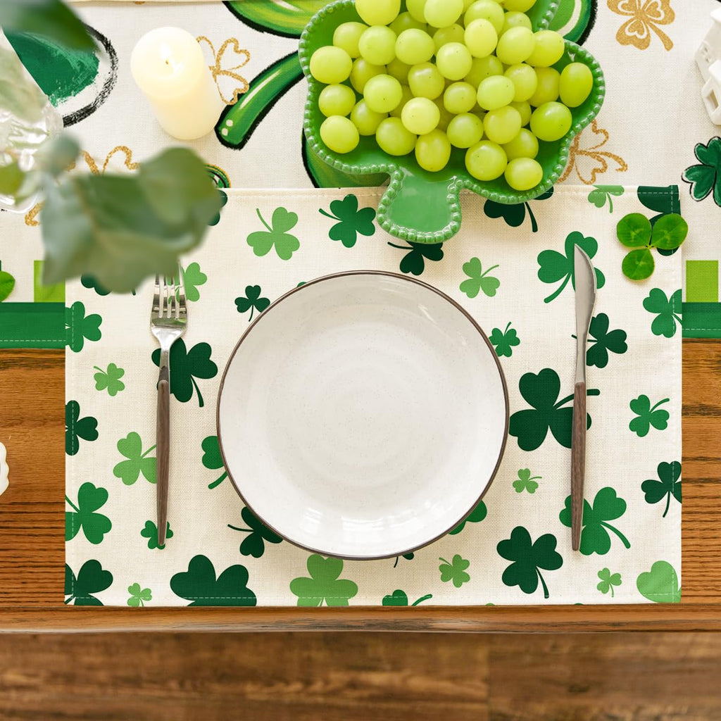 Artoid Mode Green Shamrock St. Patrick's Day Placemats Set of 4, 12x18 Inch Seasonal Spring Table Mats for Party Kitchen Dining Decoration