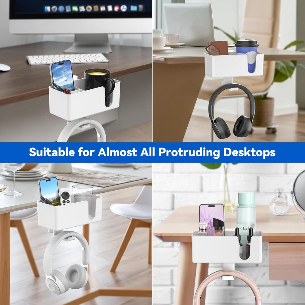 KDD Headphone Stand, Controller & Headset Holder & 4 in 1 Desk Cup Holder - Clamp on Under Desk Headphone Hanger