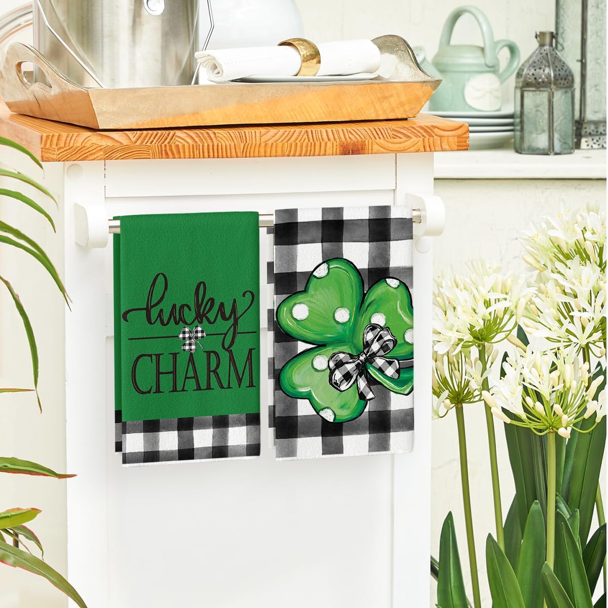 Artoid Mode Buffalo Plaid Shamrocks Lucky Truck St. Patrick's Day Kitchen Towels Dish Towels, 18x26 Inch Seasonal Spring Decoration Hand Towels Set of 4
