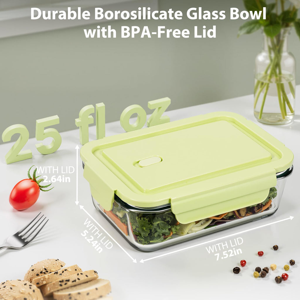 5 Pack 25oz Glass Meal Prep Containers with Air Vent Lids, Borosilicate Glass Food Storage Container with Snap Airtight Lids for Lunch, Food Prep, Microwave, Oven, Freezer & Dishwasher Safe, BPA-Free