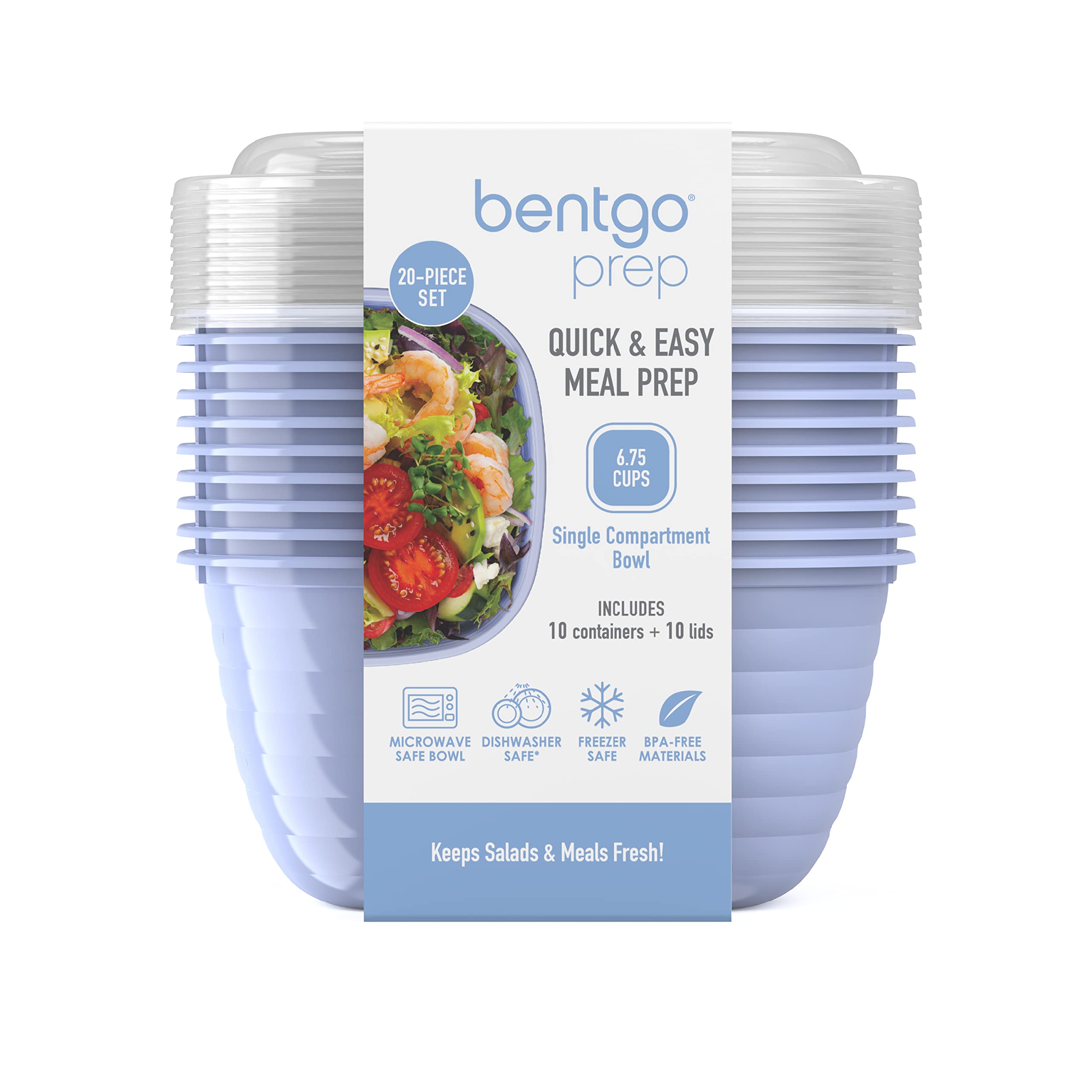 Bentgo Prep - 1-Compartment Bowls with Custom Fit Lids - Reusable, Microwaveable, Durable, PFAS & BPA-Free, Freezer and Dishwasher Safe Meal Prep Food Storage - 10 Bowls & 10 Lids (Graphite)