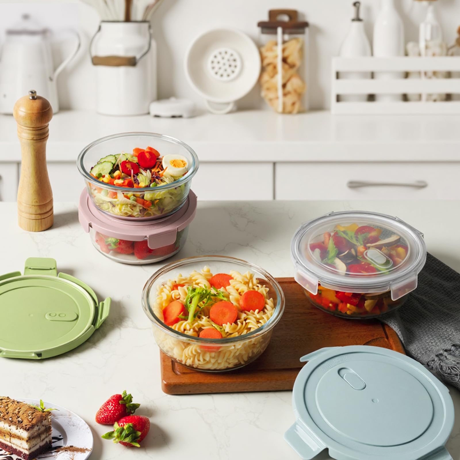 16oz Glass Meal Prep Containers, Airtight 2 Cup Glass Storage Containers with Lids, Heat-Resistant BPA-Free Borosilicate Glass Soup Container for Leftover, Microwave, Dishwasher&Freezer Safe (4 Packs)