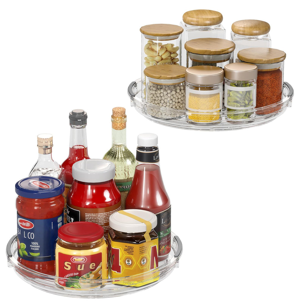 2 Pack Lazy Susan Organizer, 9.25 inch Lazy Susan Turntable for Cabinet Table Top Refrigerator, Rotating Organizer for Pantry Fridge, Clear