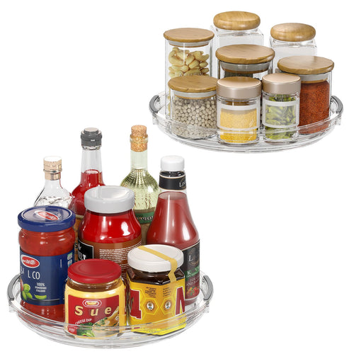 2 Pack Lazy Susan Organizer, 9.25 inch Lazy Susan Turntable for Cabinet Table Top Refrigerator, Rotating Organizer for Pantry Fridge, Clear