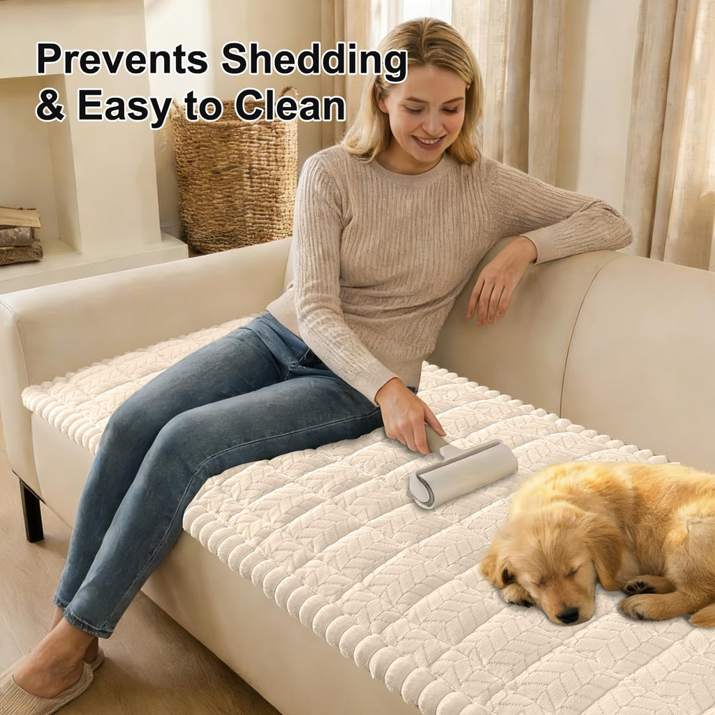 Smiry Non Slip Couch Covers for Dogs, Fuzzy Pet Couch Covers for 2-3 Cushion Sofa Pet Friendly, Soft Sofa Slipcovers Cushion Furniture Protector Washable (Beige, 27.6" x 59")