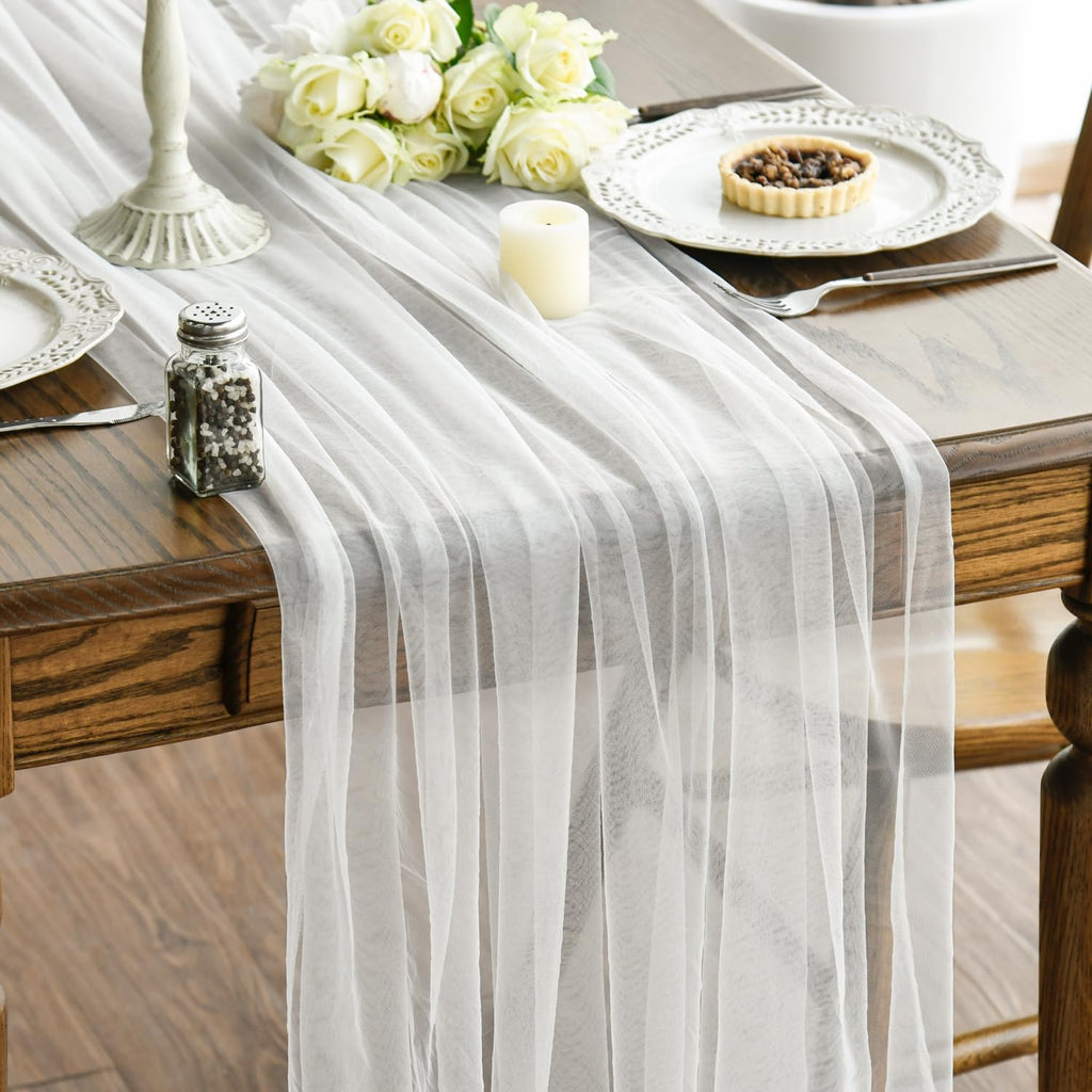 Artoid Mode Red Gauze Table Runner 120 Inch 10FT, Seasonal Sheer Kitchen Dining Holiday Wedding Birthday Baby Shower Table Decor for Home Party