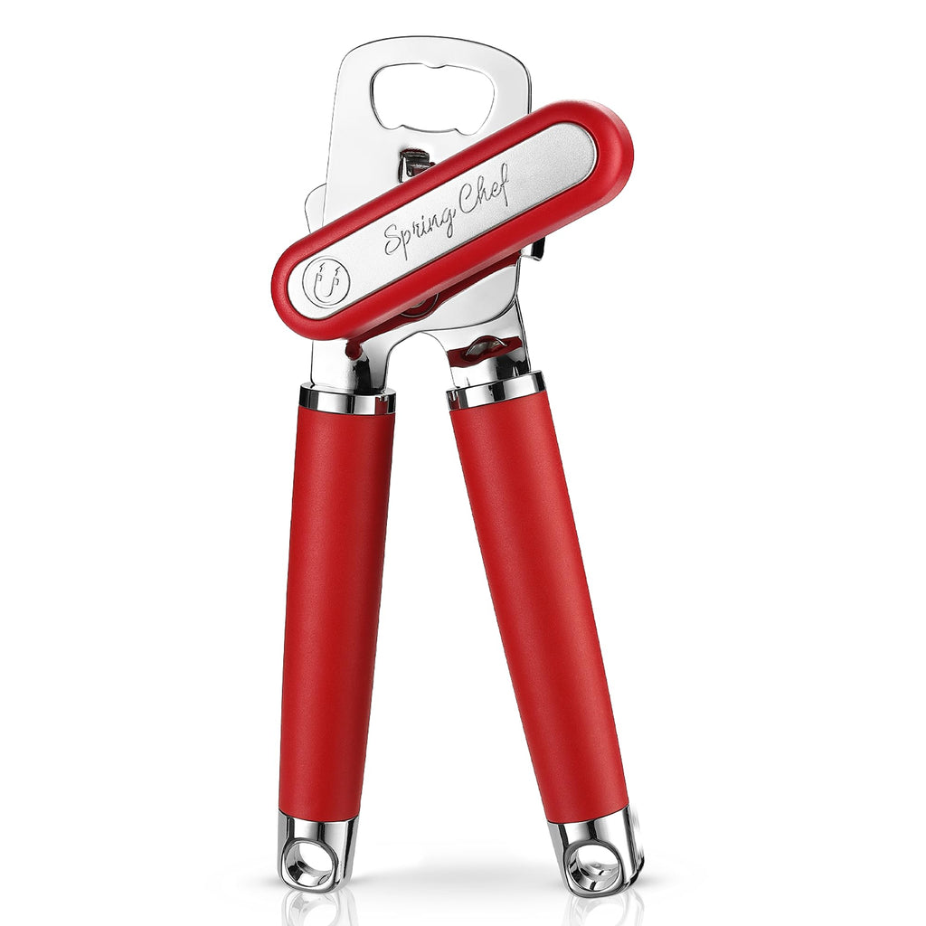 Spring Chef Stainless Steel Can Opener - Manual with Soft Grip Handles, Easy Turn, Heavy Duty Hand Can Openers for Seniors with Smooth Edge - Magnetic Lid Remover - Black