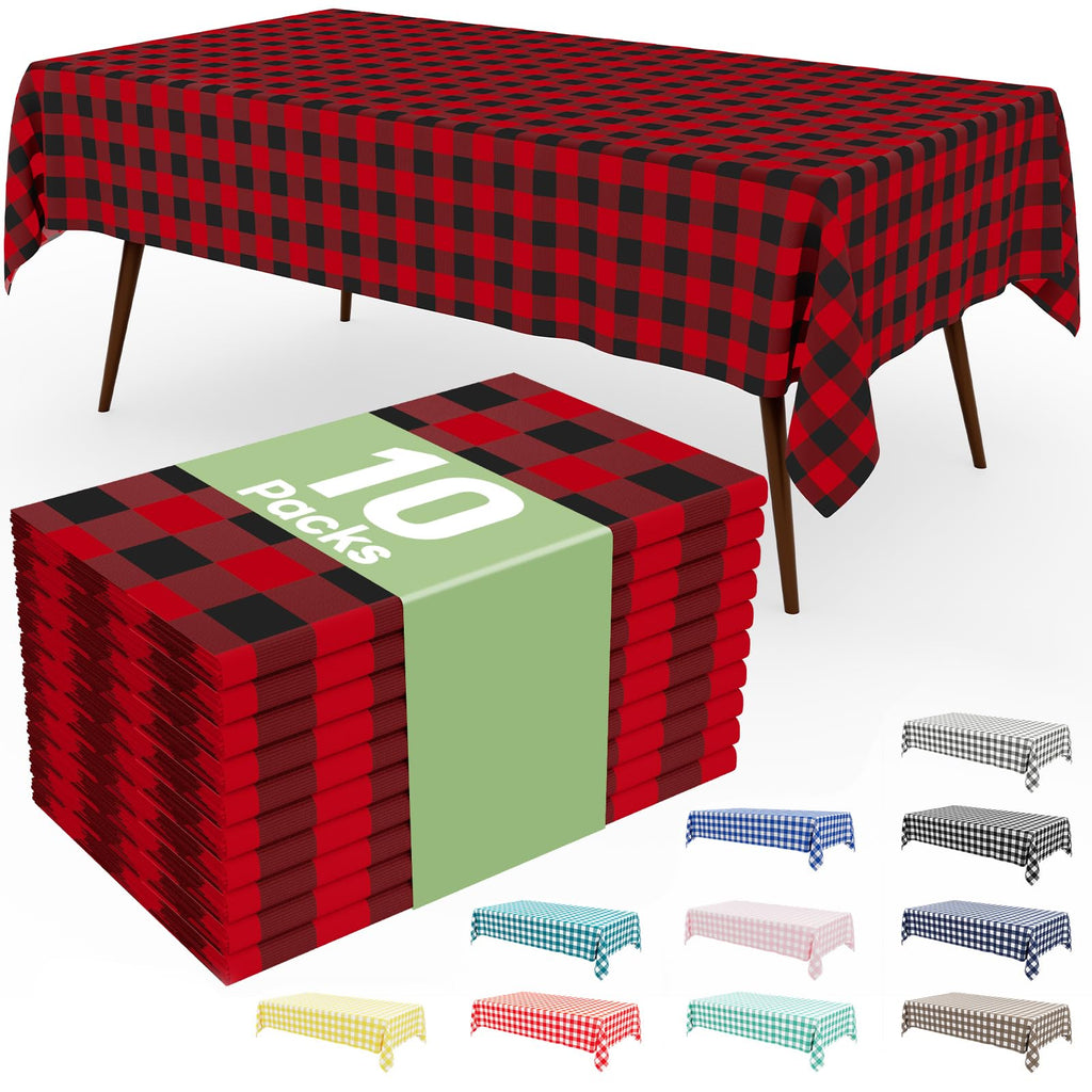 Smiry 3 Pack Red Gingham Disposable Tablecloths - 54" x 108" Heavy Duty Plastic Table Cloth, Waterproof Buffalo Plaid Table Covers for Picnic, Banquets, Outdoor Parties