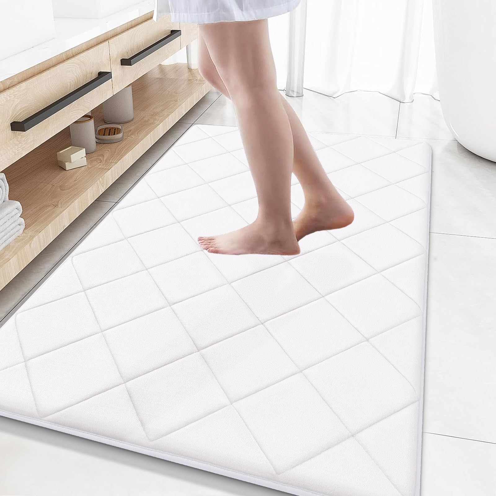 OLANLY Memory Foam Bath Mat 30x20, Ultra Soft and Absorbent Bathroom Rugs, Machine Washable, Comfortable Bath Carpet for Bathroom Floor, Tub and Shower, Black