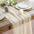 Artoid Mode Pearl Beige Gauze Table Runner 120 Inch 10FT, Seasonal Sheer Dining Holiday Wedding Birthday Baby Shower Table Decor for Home Party