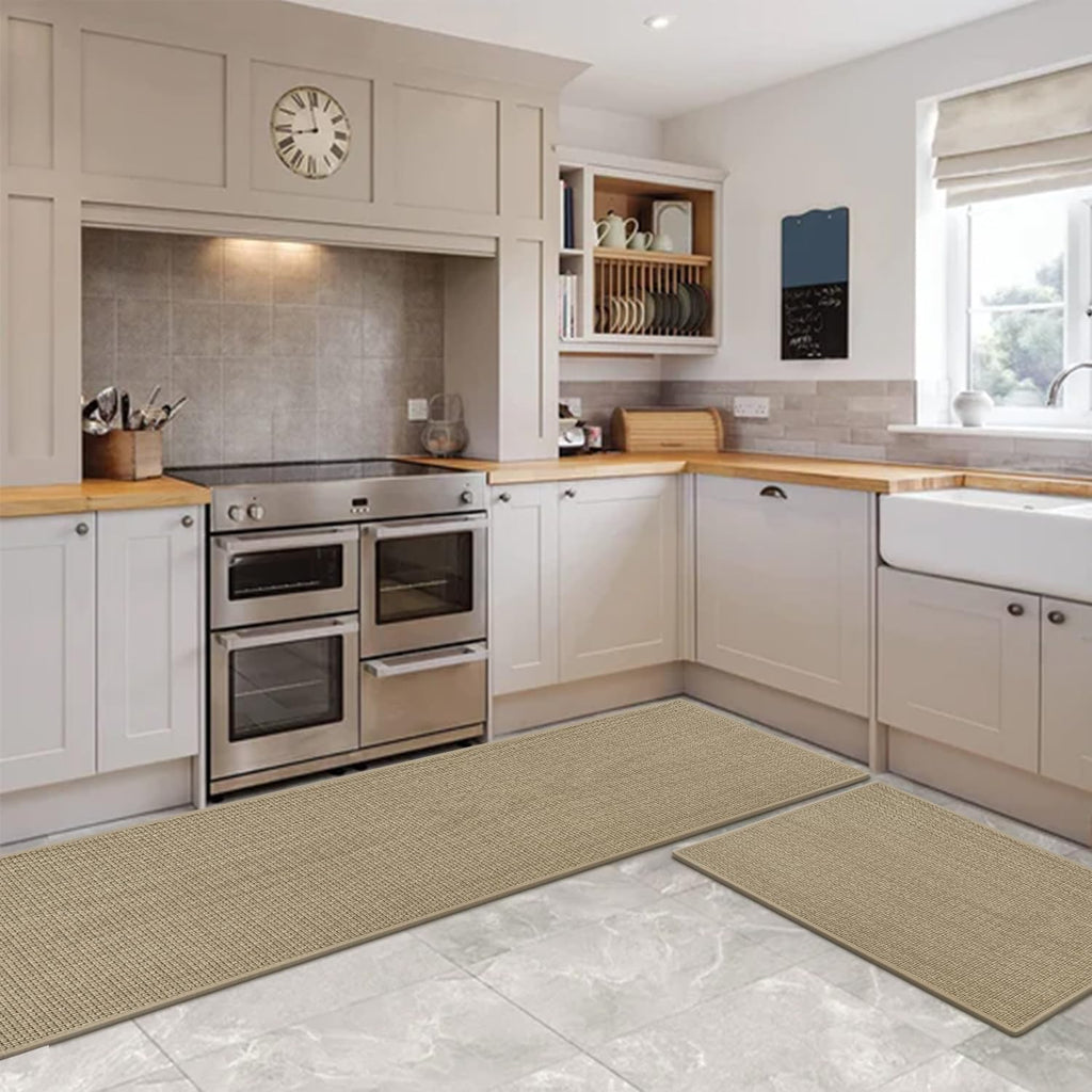 Artoid Mode Washable Non Slip Kitchen Rugs and Mats Set of 2, Rubber Backing Absorbent Kitchen Mats for Floor Front of Sink - 17x29 and 17x47 Inch