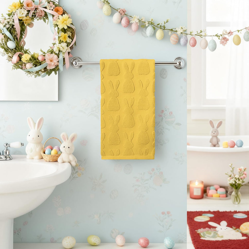 Artoid Mode 2 Pcs Beige 3D Rabbit Jacquard Easter Hand Towels for Bathroom, 100% Cotton Soft Absorbent Bathroom Decor Towels, 13.7 x 29.5 Inch