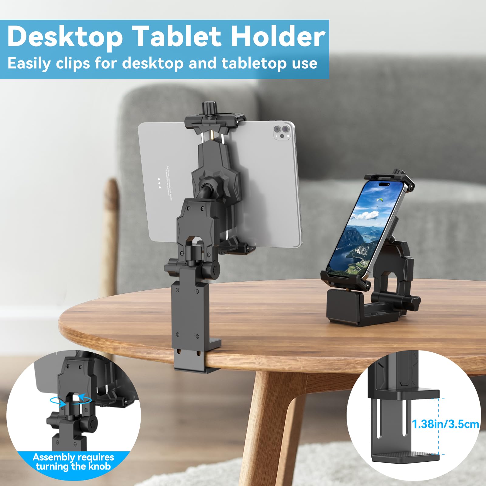 KDD Airplane Tablet Holder Mount, Adjustable Travel Essentials iPad Phone Stand with 360 Degree Rotation, Portable Tesla Model 3/Y Car Headrest Mount Compatible with iPad, Cell Phone