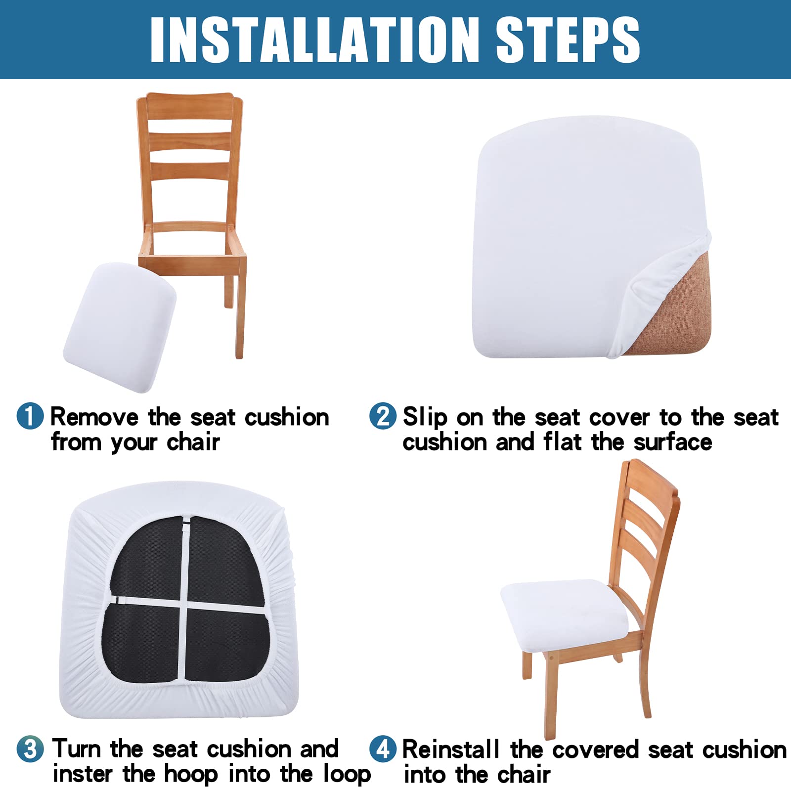 Smiry Velvet Seat Covers for Dining Room Chair Set of 4, Stretch Fit Removable Washable Chair Seat Cushion Protector Slipcovers with Ties, Black