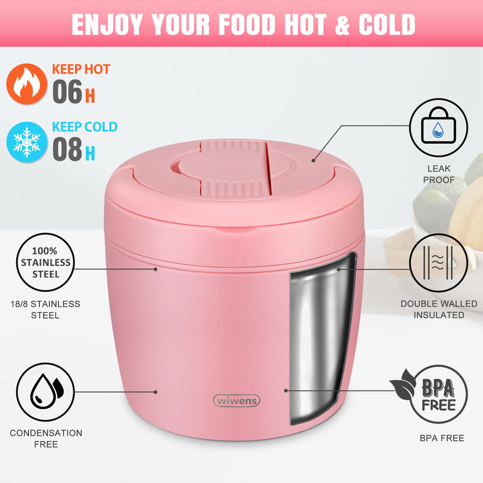 Thermo Food Jar for Hot Food Adults 32OZ Soup Thermo Lunch Containers Wide Mouth Vacuum Insulated Stainless Steel Leakproof Bento Box with Spoon (Black)