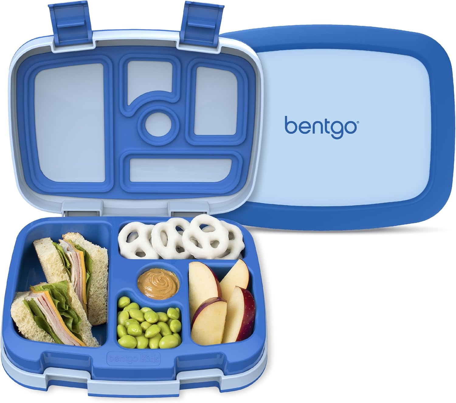 Bentgo Kids Bento-Style 5-Compartment Leak-Proof Lunch Box - Ideal Portion Sizes for Ages 3 to 7 - Durable, Drop-Proof, Dishwasher Safe, PFAS & BPA-Free & Made with Food-Safe Materials (Blue)