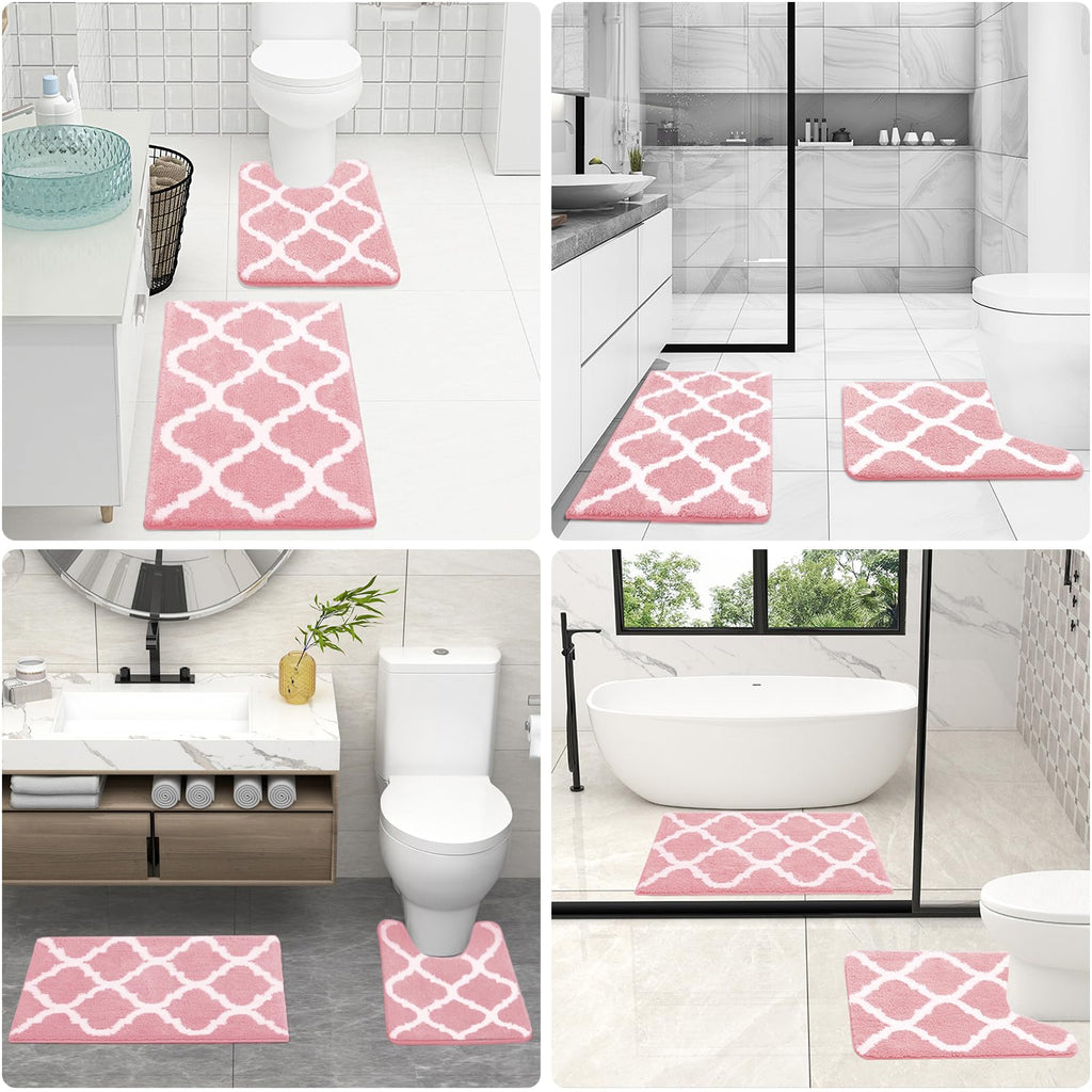 OLANLY Bathroom Rugs Set 2 Piece, Microfiber Bath Shower Mat and U-Shaped Toilet Rug, Machine Wash Dry, Non-Slip Absorbent Shaggy Bath Mats for Tub, Shower and Bathroom (30"x20"+24"x20", Grey)