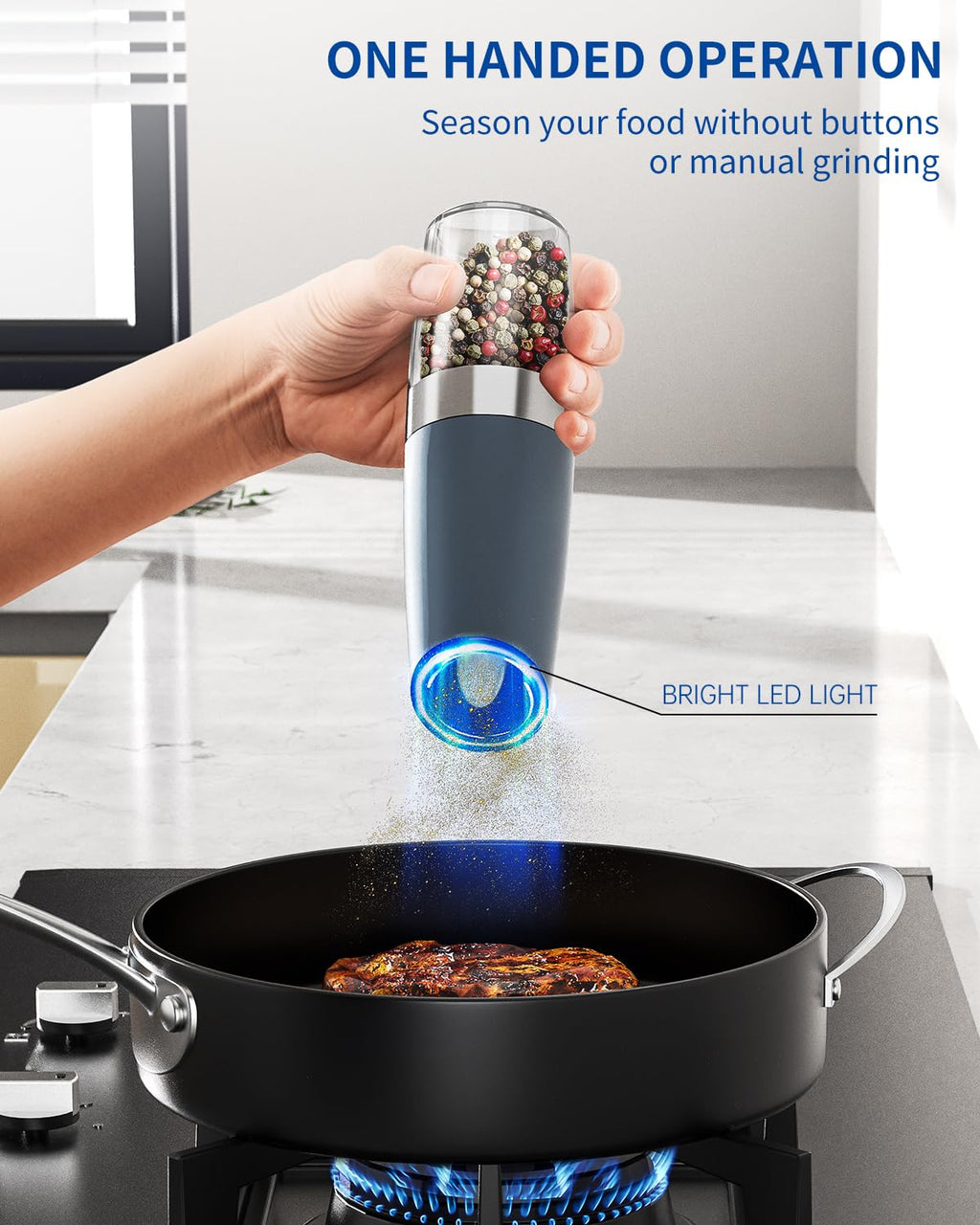 CIRCLE JOY Rechargeable Salt and Pepper Grinder Set Gravity Electric Salt and Pepper Grinder Set, LED Light, Adjustable Coarseness, for Home Kitchen BBQ, Black & White