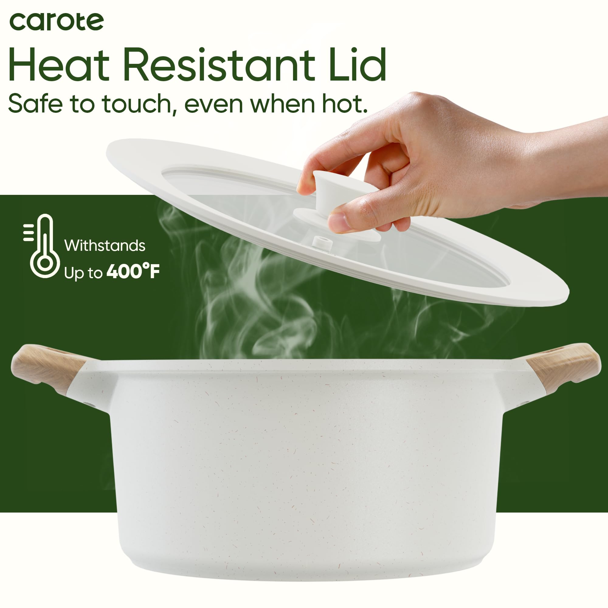 CAROTE 2 PCS Universal Silicone Lid for Pots, Pans and Skillets, Pot Lid fit 6", 7" 8" & 9.5", 10", 11" Diameter Cookware, Pan Cover With Heat Resistant Silicone Rim and Tempered Glass, White