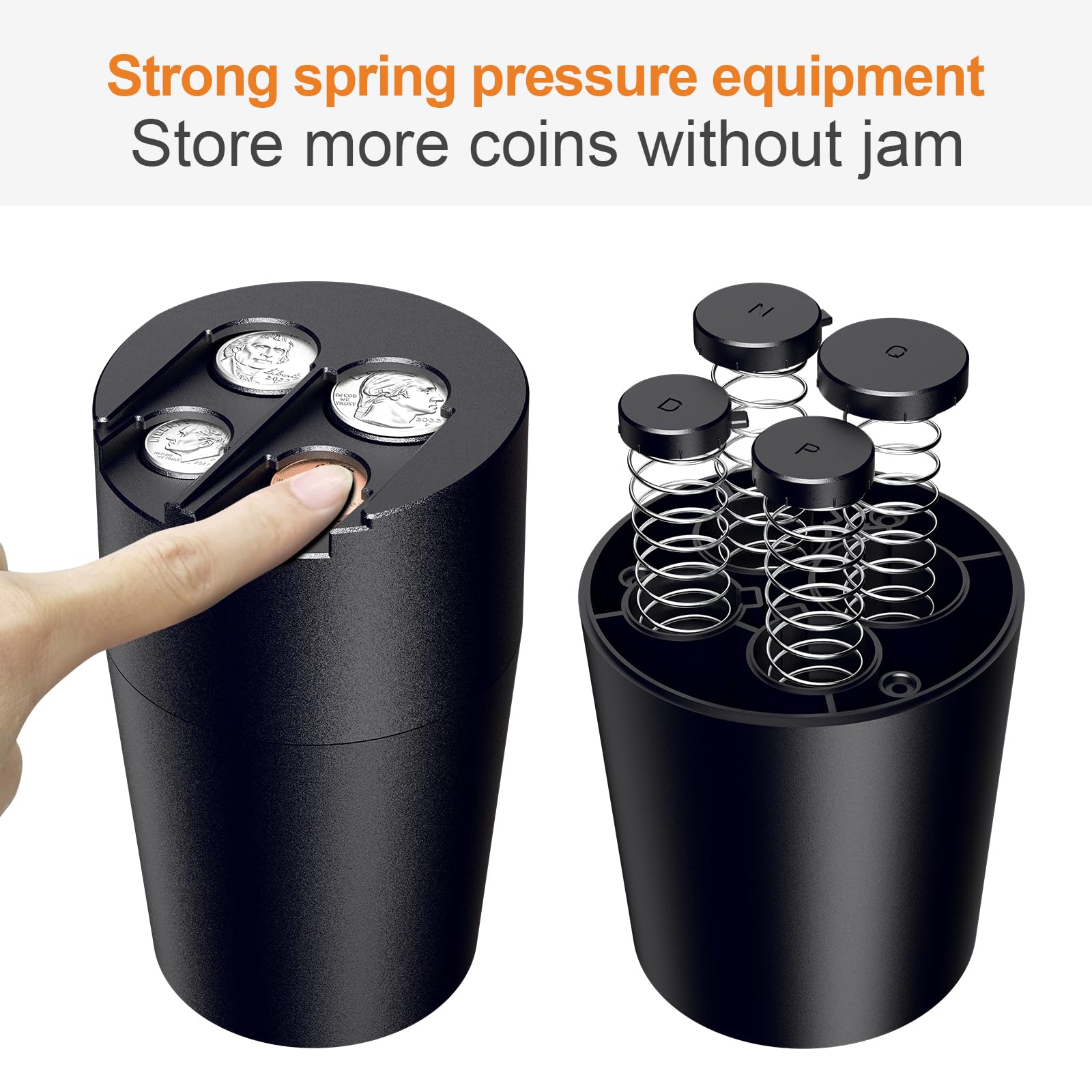 Zeyitian Coin Holder for Car, 250-Coin Capacity Change Coin Holder, Coin Organizer for Most Car, Dispenses Pennies, Quarters, Dimes, Nickels (Black, 1Pack)