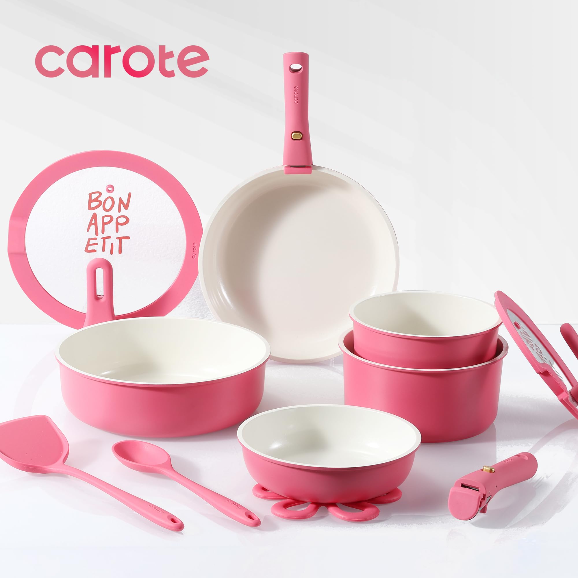 CAROTE 19pcs Pots and Pans Set, Nonstick Cookware Set Detachable Handle, Induction Kitchen Cookware Sets Non Stick with Removable Handle, RV Cookware Set, Oven Safe