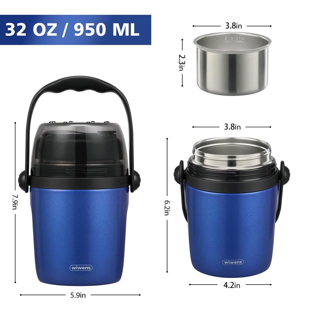 32oz Lunch Containers for Adults Kids Soup Thermo for Hot Food Jar Stainless Steel Insulated Vacuum Leak Proof Wide Mouth Thermal Bento Box with Spoon and Tritan Lid