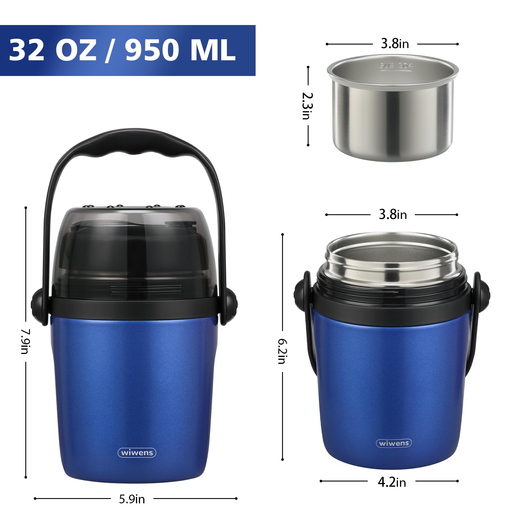 32oz Lunch Containers for Adults Kids Soup Thermo for Hot Food Jar Stainless Steel Insulated Vacuum Leak Proof Wide Mouth Thermal Bento Box with Spoon and Tritan Lid