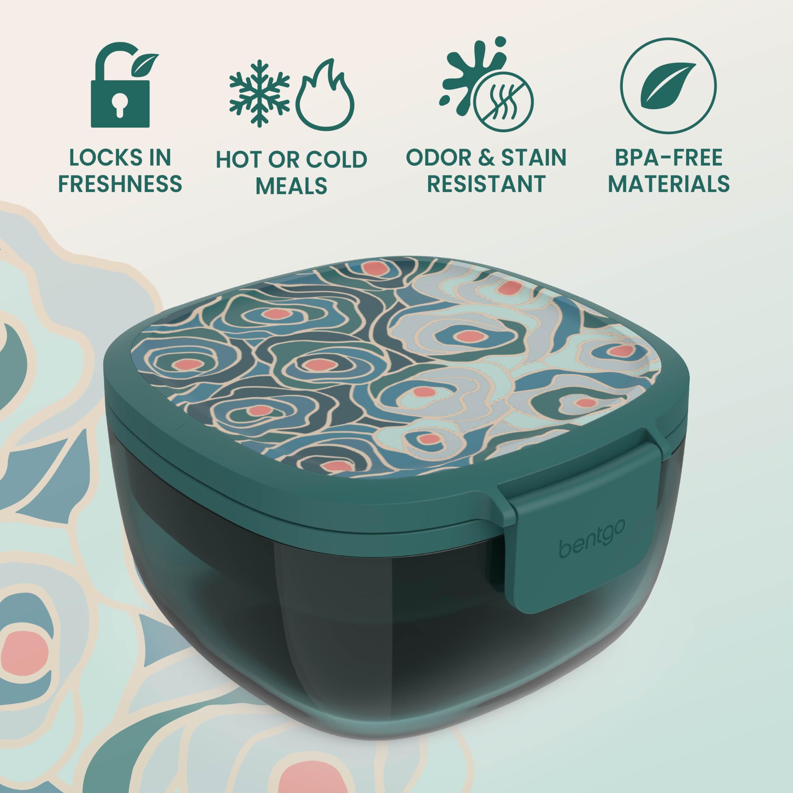 Bentgo Glass Salad Container - 7.6-Cup Salad Bowl with Airtight Lid, Leak-Proof Sauce Container, 4-Compartment Bento Tray & Reusable Fork - BPA-Free for Meal Prep, Office & More (Lavender)