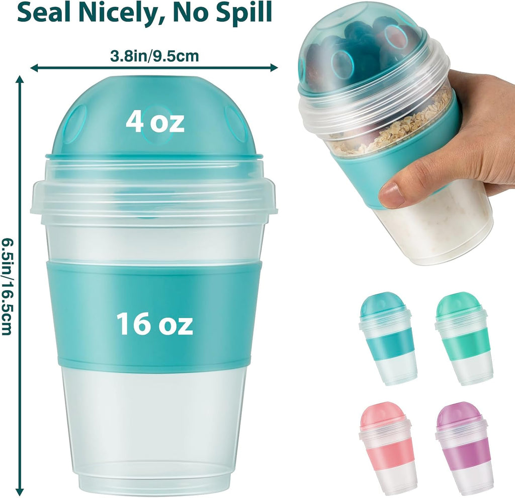 Freshmage 2Pack Salad Lunch Containers To Go and 2 Pack 20 oz Reusable Overnight Oats Containers with Lids