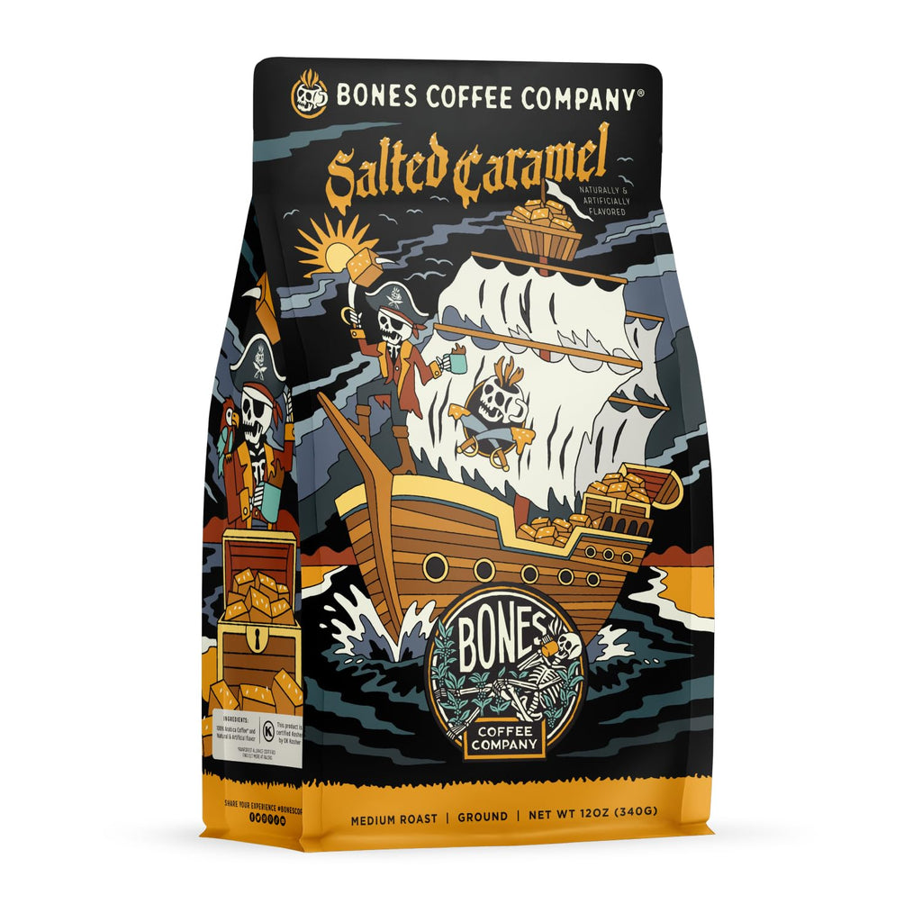 Bones Coffee Company Blueberry Blast Cake, Blueberry Pancakes Flavored Coffee, Medium Roast Low Acid Arabica Beans Compatible with Auto drip and French Press Coffee Maker, 12 Oz Ground