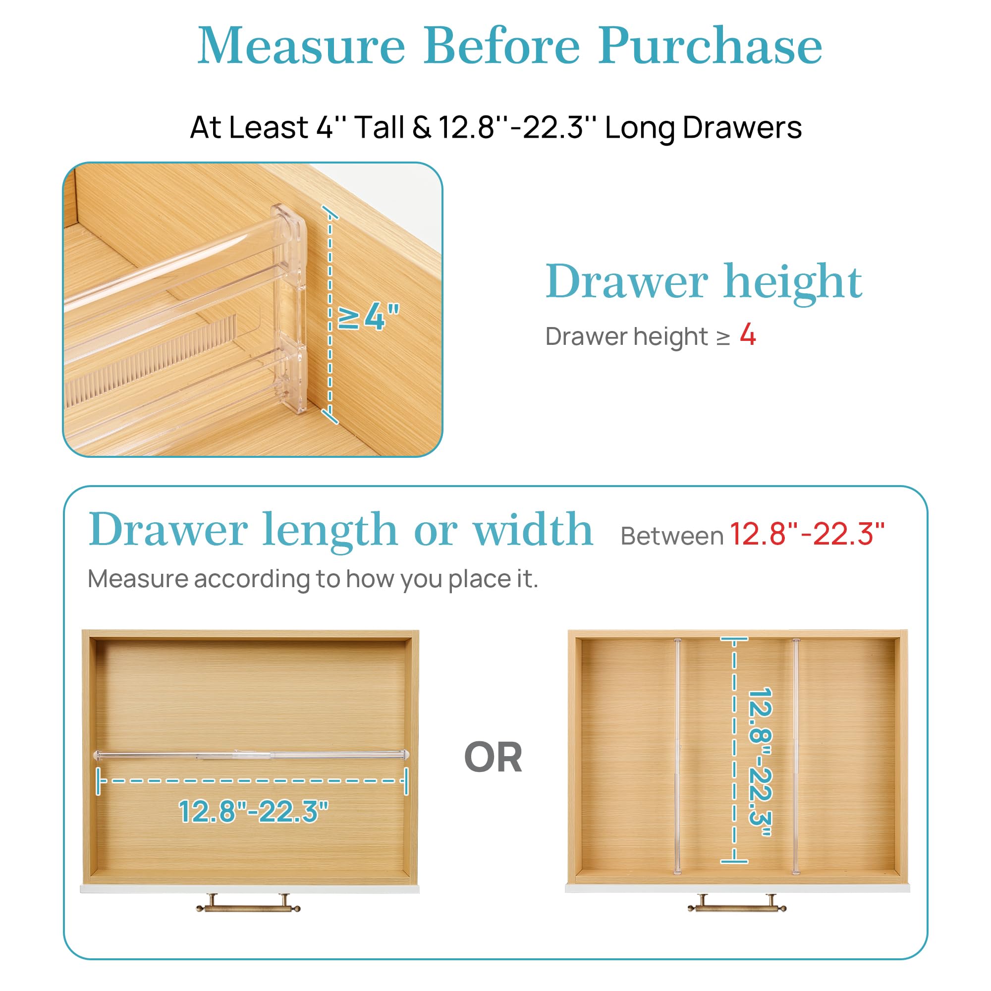 Vtopmart 8 Pack 6" Tall Upgrade Drawer Dividers for Big and Deep Drawer, 12.8"-22.3" Adjustable Expandable Dresser Drawer Organizer, Clear Plastic Separators for Dresser, Baby Supplies, Kitchenware