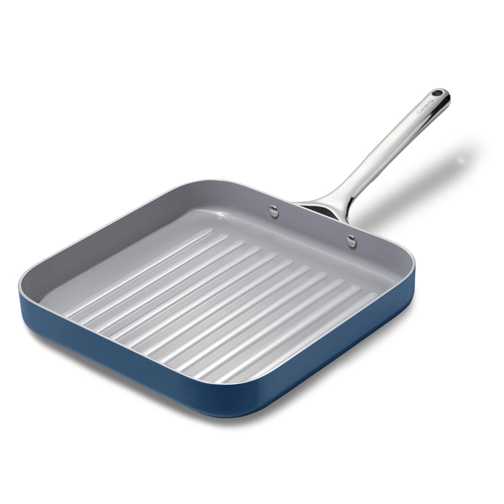 Caraway Square Grill Pan - 11” Grill Pan - Non-Stick Ceramic Coated - Non Toxic, PTFE & PFOA Free - Oven Safe & Compatible with All Stovetops - Cream