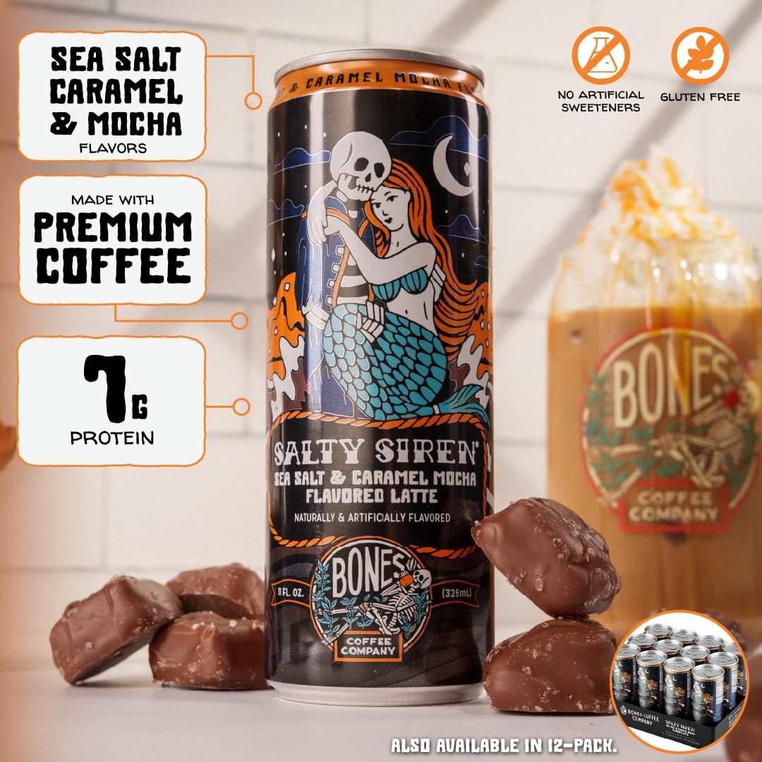 Bones Coffee Company S'mores Iced Coffee Latte - S'mores Flavored Canned Coffee Drink - 12 Pack Cans - 11 Oz Each